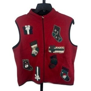 Vintage Woolrich Women's Sweater Vest Red Christmas Holiday Stockings Size Large
